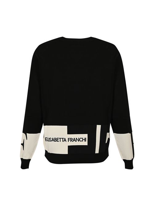 Maglia in viscosa con bande logo lucide nero/milk Elisabetta Franchi | MK01S56E2EF3